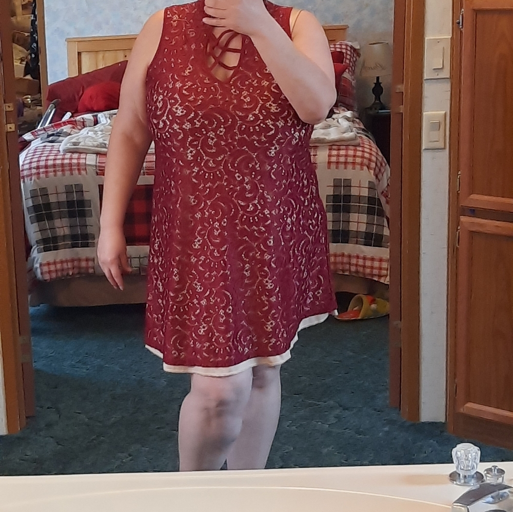 Liberty Love Maroon Crochet Dress